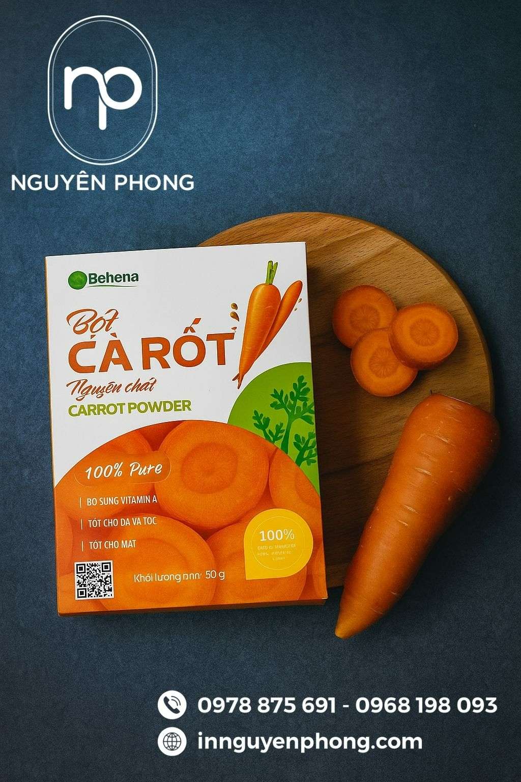 Mẫu hộp giấy đựng bột cà rốt nguyên chất 